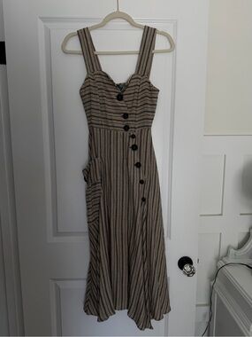 Eva Franco Striped Linen Blend Utility Button midi dress